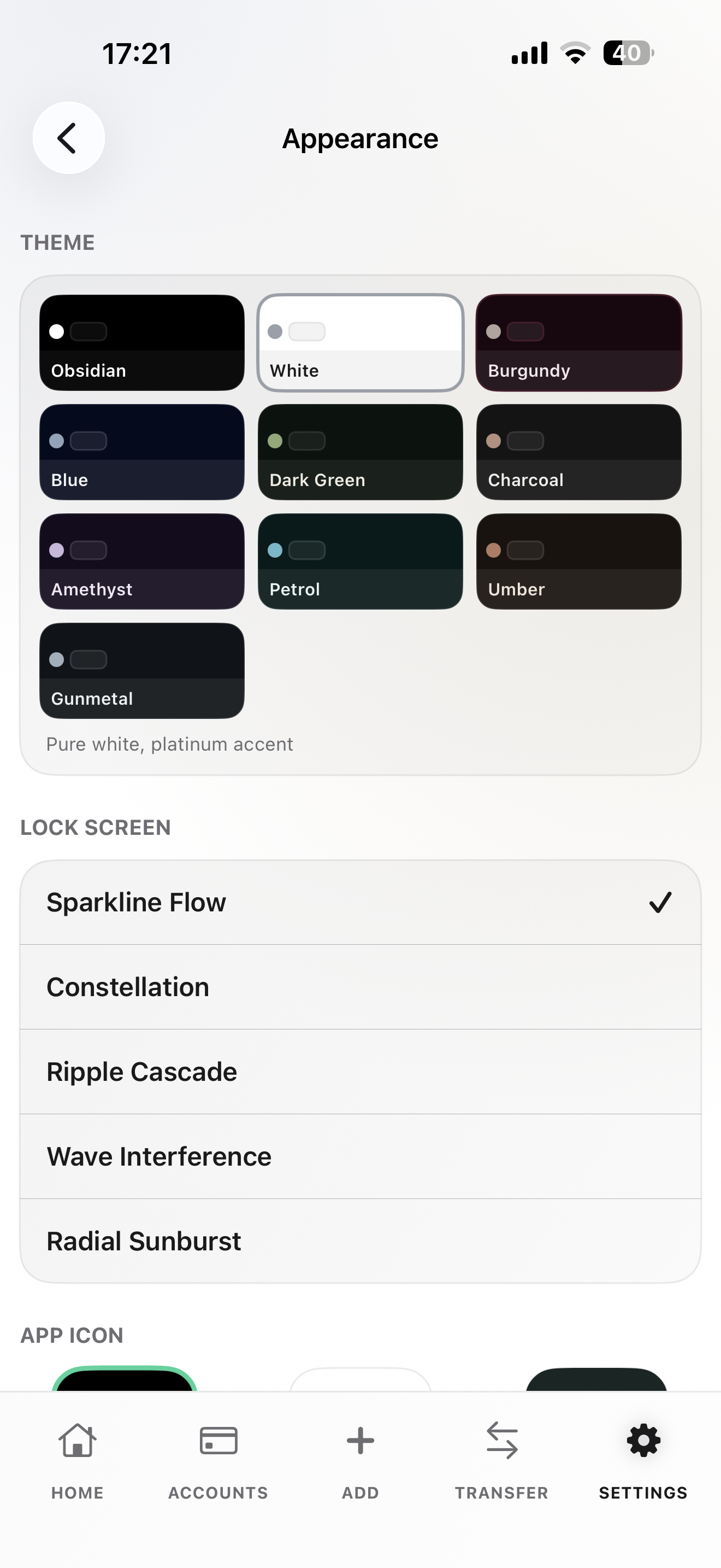 Appearance settings with the color theme picker